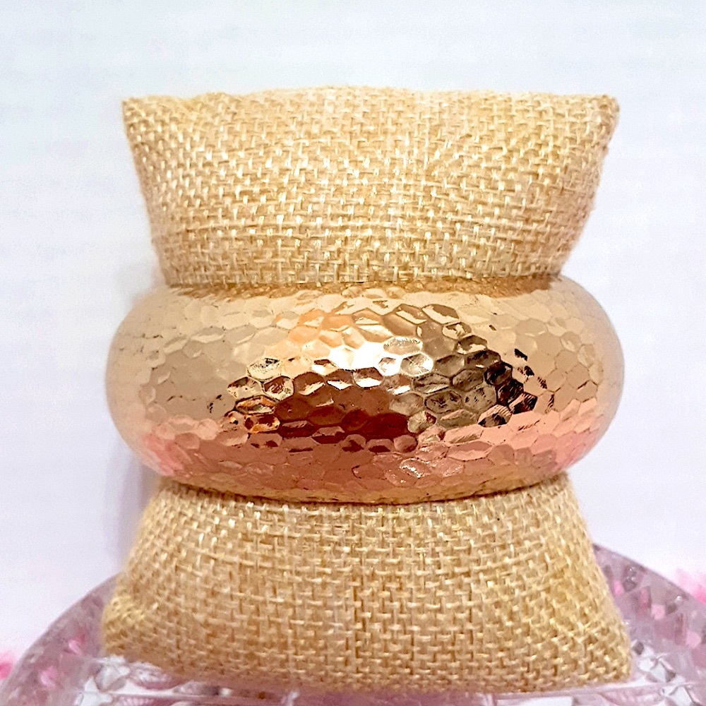 Goldtone Wide Hammered Style Dome Bangle